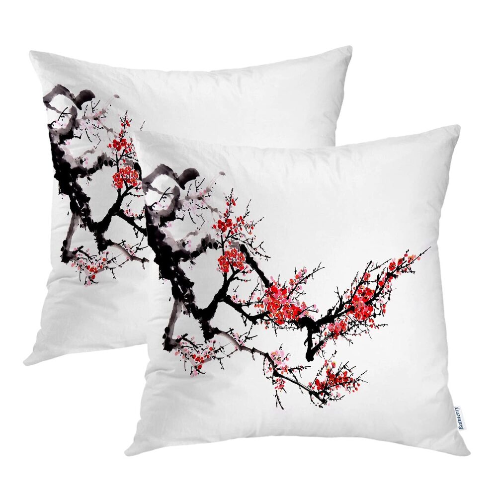 7813 Flower Pillow Cover 18x18 Inch Set of 2,Red Flower Oriental Style